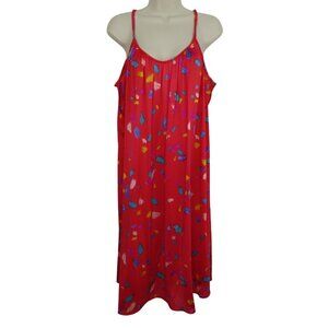 VTG Vanity Fair Womens Medium Red Spaghetti Strap Paint Stroke Nightgown Dress
